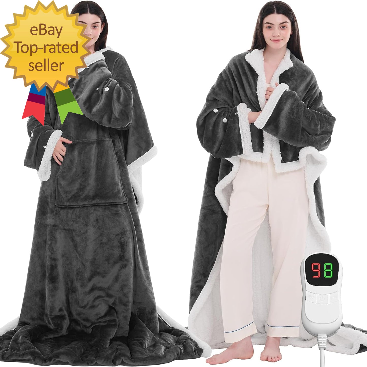 Heated Electric Blanket Wearable Throw Heated Wearable Robe with Sleeves