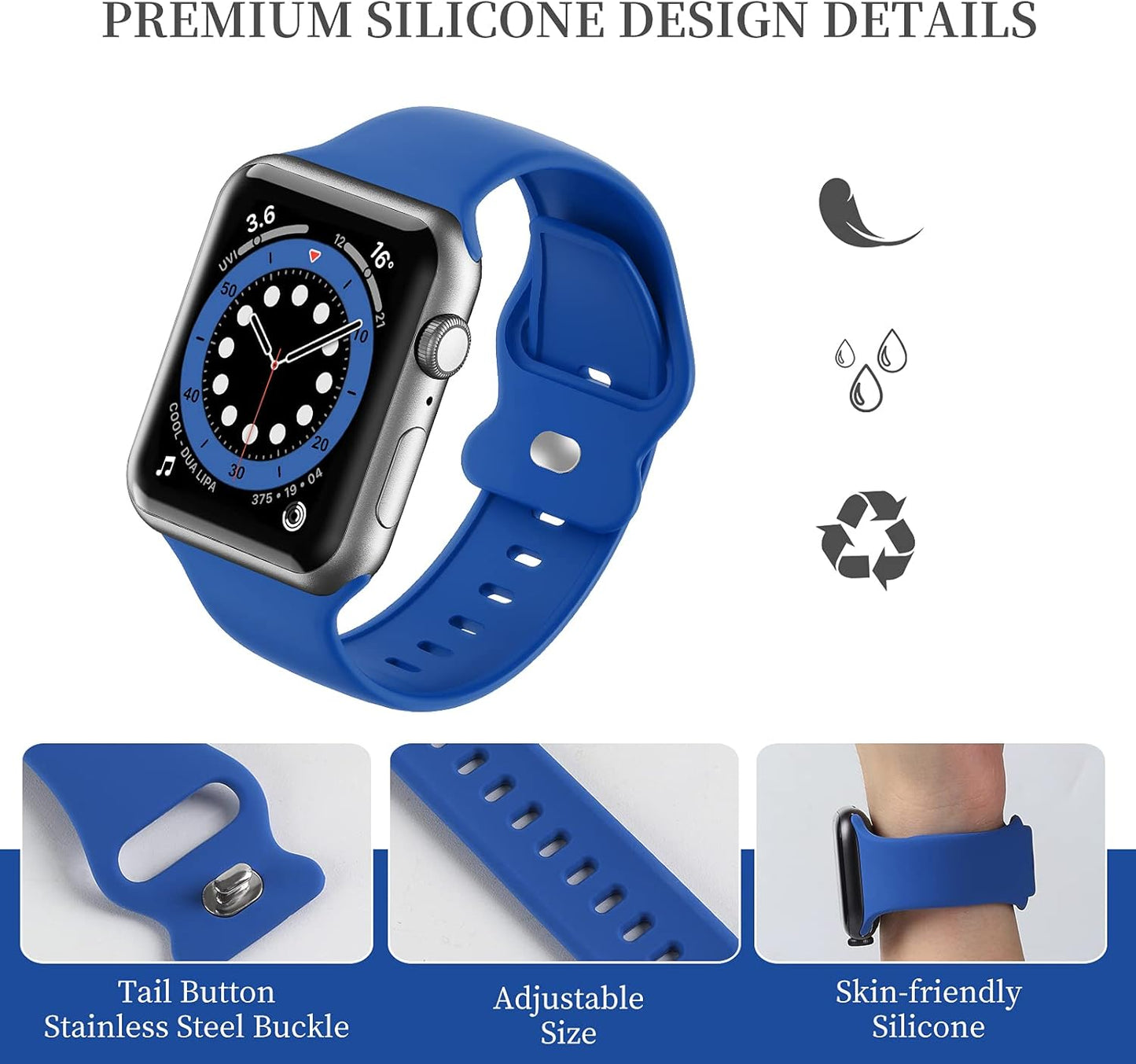 Upgrade Bands Compatible with Apple Watch Band 42Mm 44Mm 45Mm for Women Men-Soft Silicone Replacement Sport Watch Strap for Iwatch SE Series 7 6 5 4 3 2 1-Wristband