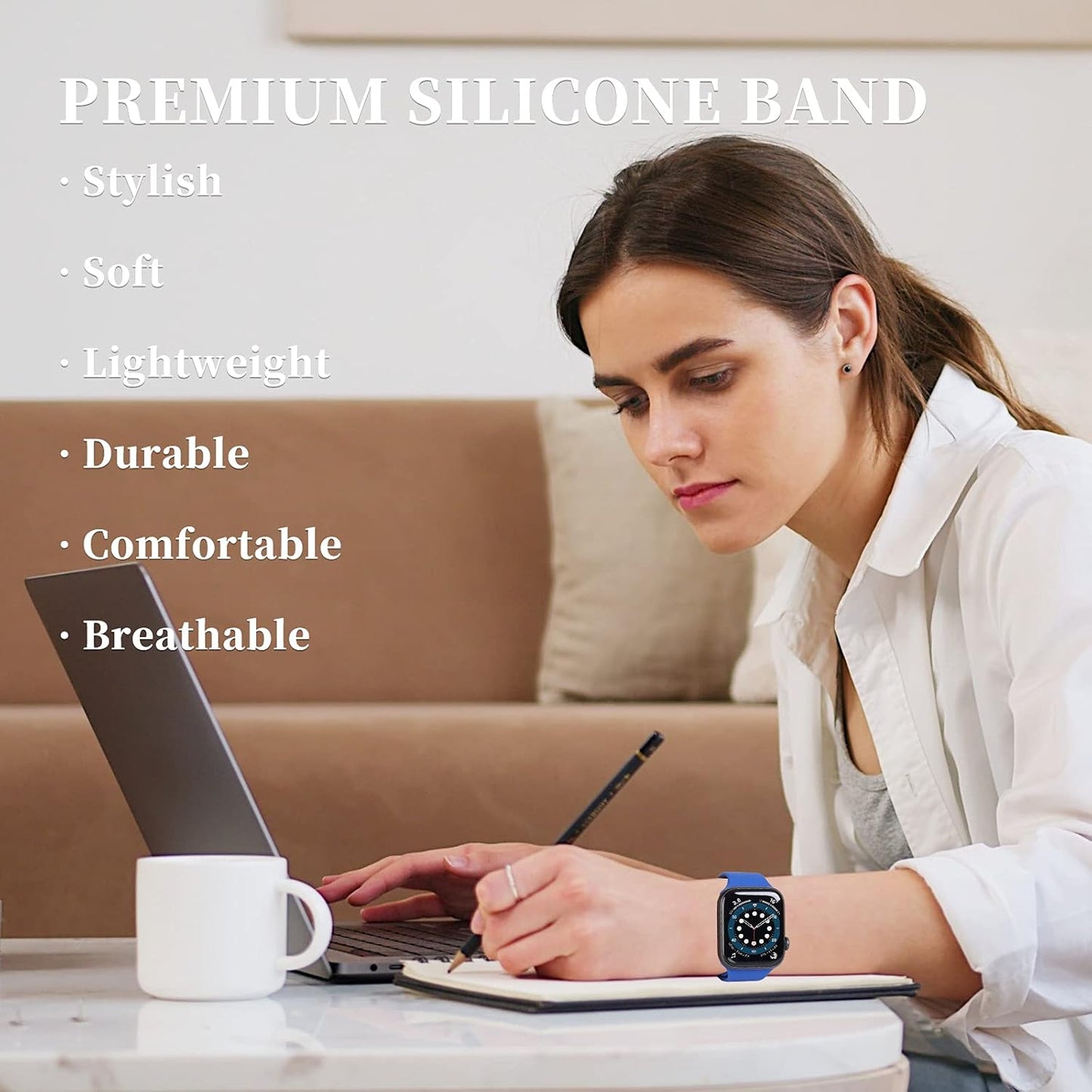 Upgrade Bands Compatible with Apple Watch Band 42Mm 44Mm 45Mm for Women Men-Soft Silicone Replacement Sport Watch Strap for Iwatch SE Series 7 6 5 4 3 2 1-Wristband